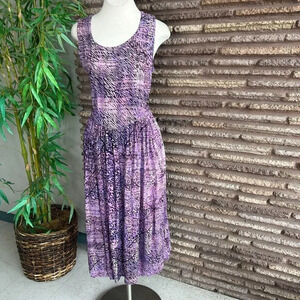 Vintage 90s ZAZ Designs Purple Prints Sleeveless Dress Self Tie